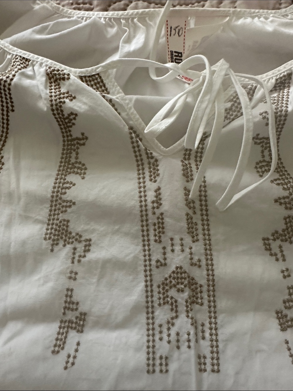 White  Route 66 White Cotton Boho Peasant Dress Size Medium - Picture 4 of 7